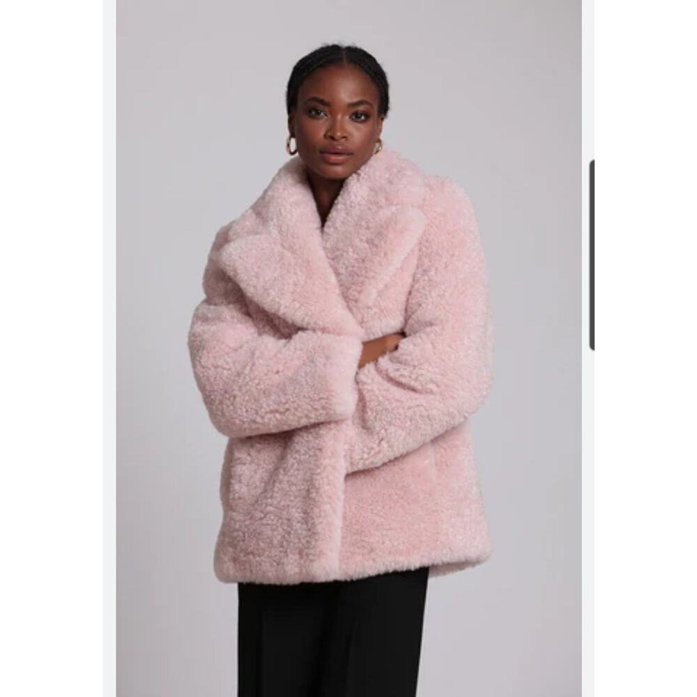 Avec‎ Les Filles Short Faux-Fur Jacket Snap Close Color Blush Size S